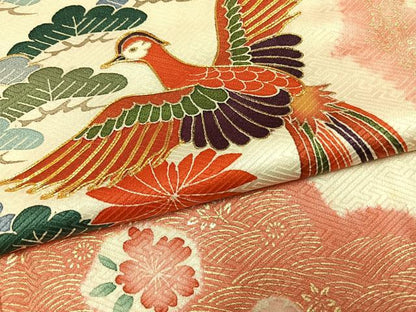 平和屋着物●豪華振袖　駒刺繍　花鳥文　金彩　正絹　逸品　AABH0489fy