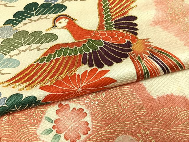 平和屋着物●豪華振袖　駒刺繍　花鳥文　金彩　正絹　逸品　AABH0489fy