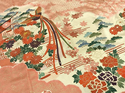 平和屋着物●豪華振袖　駒刺繍　花鳥文　金彩　正絹　逸品　AABH0489fy