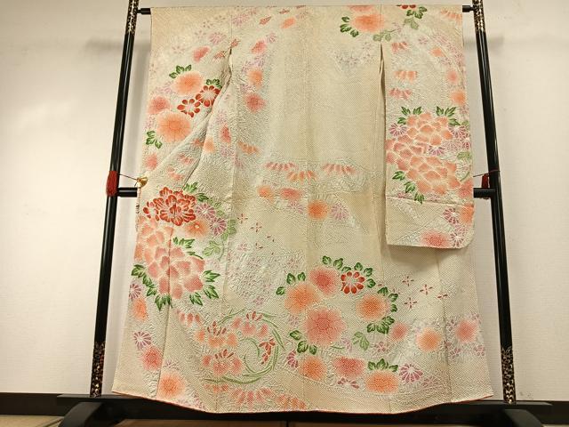 平和屋着物●豪華振袖　総絞り　草花文　正絹　逸品　AABH0518fy