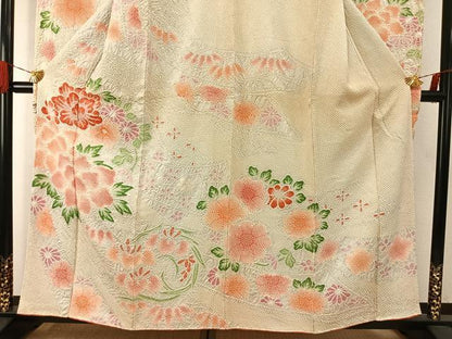 平和屋着物●豪華振袖　総絞り　草花文　正絹　逸品　AABH0518fy