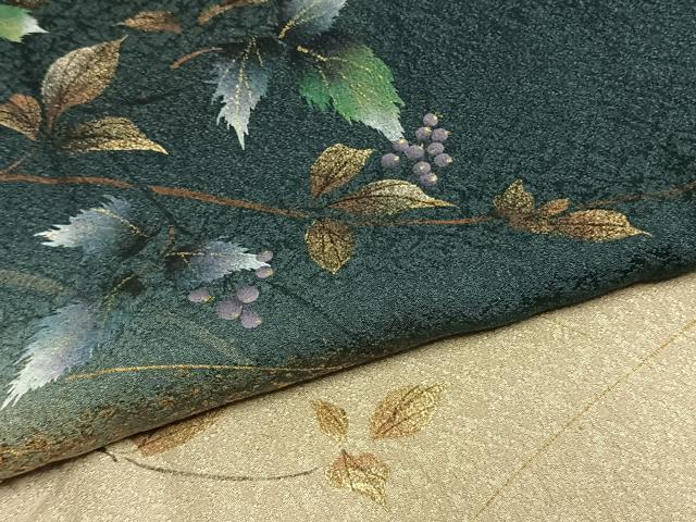 平和屋着物●和紙染染色作家・植村彩弘　訪問着　手描き　葡萄枝葉文　暈し染め　金彩　やまと誂製　正絹　逸品　AABH0523fy