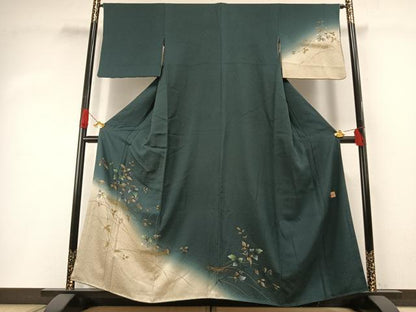 平和屋着物●和紙染染色作家・植村彩弘　訪問着　手描き　葡萄枝葉文　暈し染め　金彩　やまと誂製　正絹　逸品　AABH0523fy