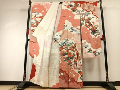 平和屋着物●豪華振袖　駒刺繍　花鳥文　金彩　正絹　逸品　AABH0489fy