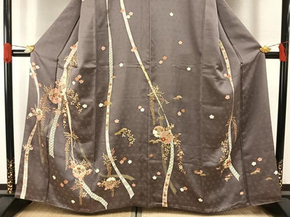 平和屋着物●訪問着　駒刺繍　雪輪熨斗花文　金銀彩　正絹　逸品　AABH0527fy