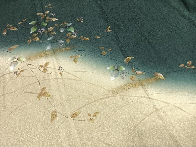 平和屋着物●和紙染染色作家・植村彩弘　訪問着　手描き　葡萄枝葉文　暈し染め　金彩　やまと誂製　正絹　逸品　AABH0523fy