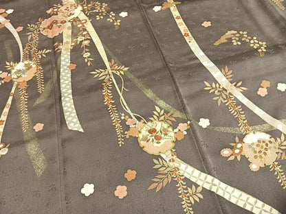 平和屋着物●訪問着　駒刺繍　雪輪熨斗花文　金銀彩　正絹　逸品　AABH0527fy