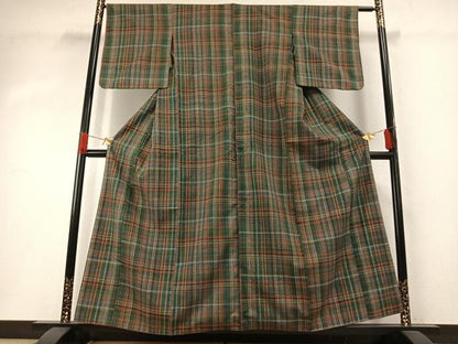 平和屋着物●郡上紬　草木染　格子　正絹　逸品　AABH0496fy
