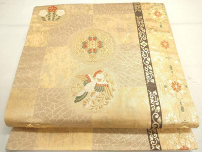平和屋着物◎六通柄袋帯　花鳥文　金糸　三越扱い　正絹　逸品　DABD2773cd