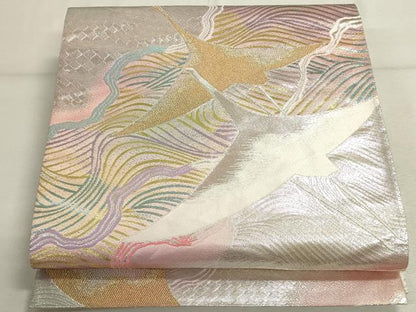平和屋着物◎両面　六通柄袋帯　唐織　飛鶴文　金銀糸　正絹　逸品　DABD2774cd