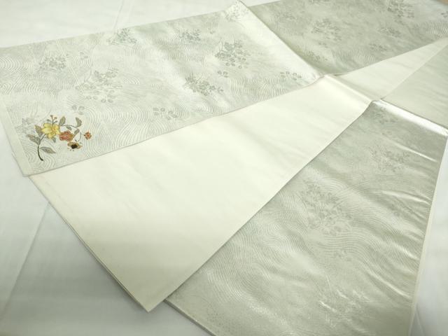 平和屋着物◎六通柄袋帯　螺鈿　立波花文　ワンポイント　銀糸　正絹　逸品　DABD4191qa
