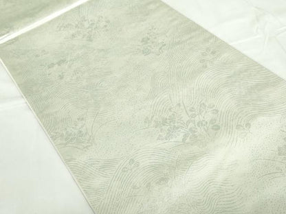 平和屋着物◎六通柄袋帯　螺鈿　立波花文　ワンポイント　銀糸　正絹　逸品　DABD4191qa