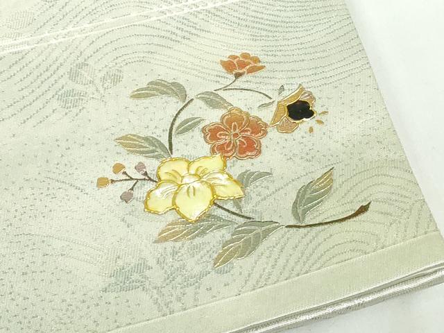 平和屋着物◎六通柄袋帯　螺鈿　立波花文　ワンポイント　銀糸　正絹　逸品　DABD4191qa