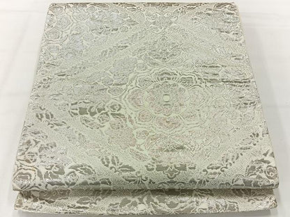 平和屋着物◎六通柄袋帯　花菱文　銀糸　正絹　逸品　AABH2341uk