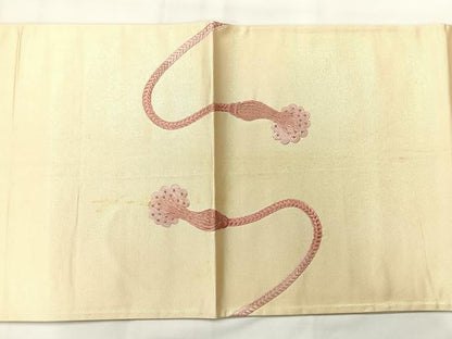 平和屋着物◎太鼓柄袋帯　総刺繍　結び紐文　金糸　正絹　逸品　AABH2331uk