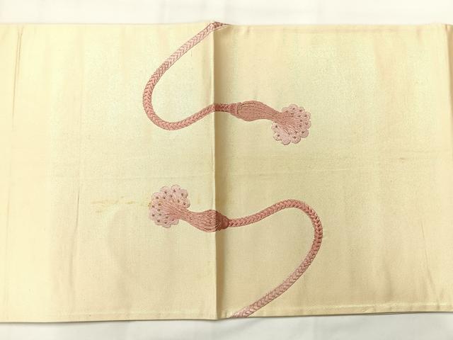 平和屋着物◎太鼓柄袋帯　総刺繍　結び紐文　金糸　正絹　逸品　AABH2331uk