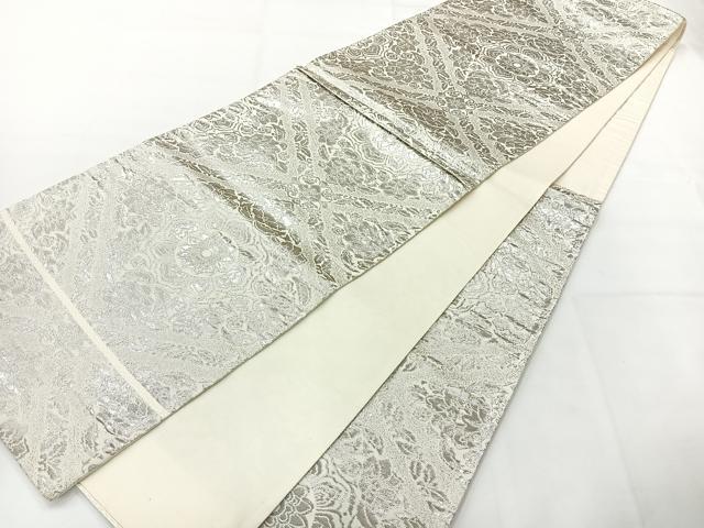 平和屋着物◎六通柄袋帯　花菱文　銀糸　正絹　逸品　AABH2341uk