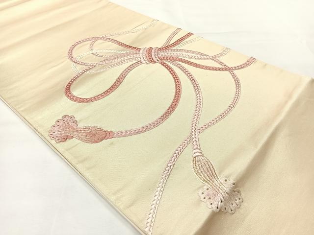 平和屋着物◎太鼓柄袋帯　総刺繍　結び紐文　金糸　正絹　逸品　AABH2331uk