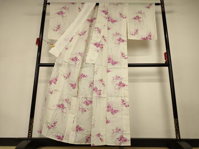 平和屋着物＊夏物 小紋 紗 花蝶文 洗える着物 AABG9228jd
