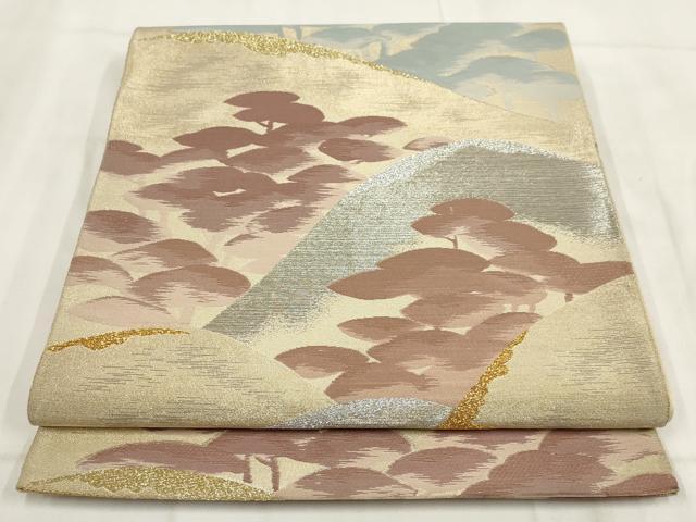 平和屋着物◎西陣　六通柄　本袋帯　遠山樹林文　金銀糸　正絹　逸品　AABH1139wj