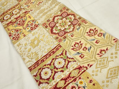 平和屋着物◎六通柄　京本袋帯　市松吉祥花文　金糸　正絹　逸品　AABH1143wj