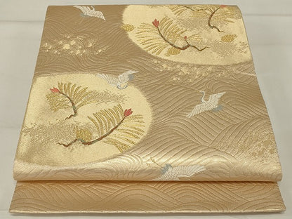 平和屋着物◎太鼓柄袋帯 唐織 飛鶴松葉文 金糸 正絹 逸品 AABG5907ou