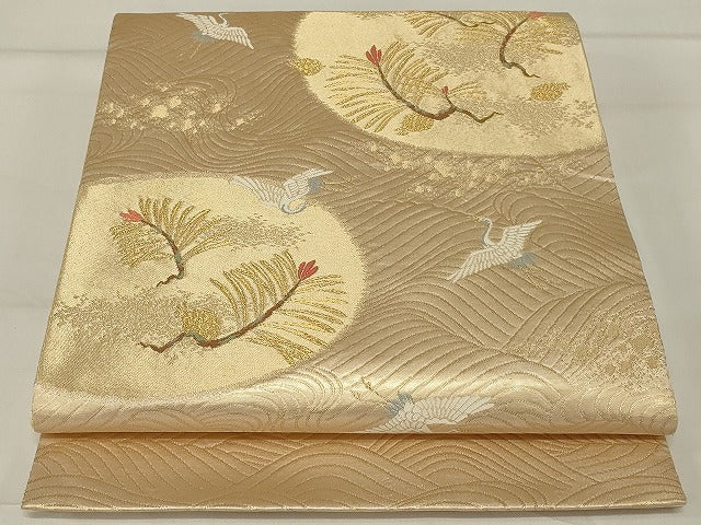 平和屋着物◎太鼓柄袋帯 唐織 飛鶴松葉文 金糸 正絹 逸品 AABG5907ou