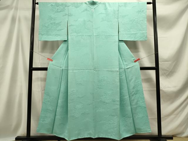 平和屋着物■上質な色無地 風景松地紋 白群色 正絹 逸品 DABB6725ea