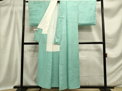 平和屋着物■上質な色無地 風景松地紋 白群色 正絹 逸品 DABB6725ea
