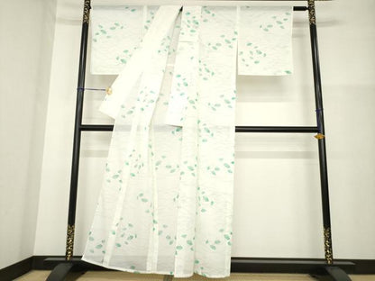 平和屋着物＊夏物 小紋 絽 舞扇芝文 洗える着物 未使用 AABH1935ck