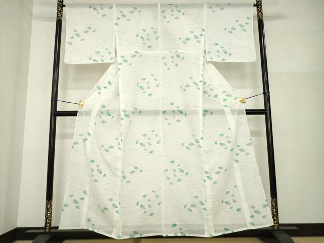 平和屋着物＊夏物 小紋 絽 舞扇芝文 洗える着物 未使用 AABH1935ck