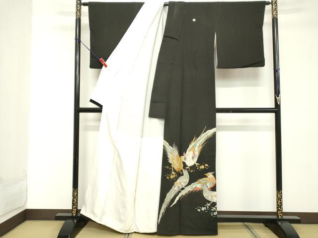 平和屋着物■豪華黒留袖 刺繍 鳥文 正絹 逸品 DABD2845cd