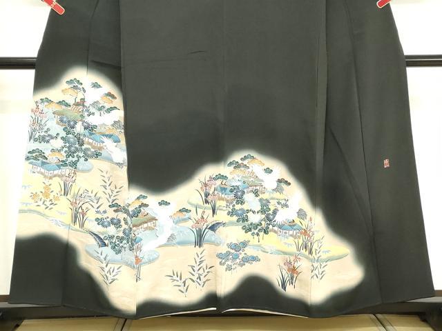 平和屋着物■豪華黒留袖 作家物 渡橋風景文 暈し染め 金彩 正絹 逸品 DABD2842cd