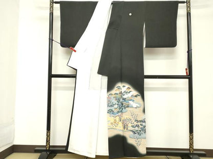平和屋着物■豪華黒留袖 作家物 渡橋風景文 暈し染め 金彩 正絹 逸品 DABD2842cd
