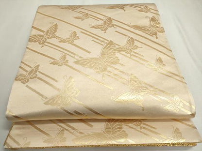 平和屋着物◎両面六通柄袋帯 束ね熨斗草花文 金糸 正絹 逸品 DABC2855ud