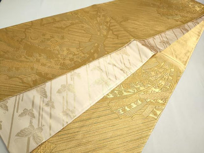 平和屋着物◎両面六通柄袋帯 束ね熨斗草花文 金糸 正絹 逸品 DABC2855ud