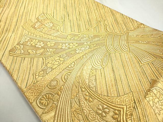 平和屋着物◎両面六通柄袋帯 束ね熨斗草花文 金糸 正絹 逸品 DABC2855ud