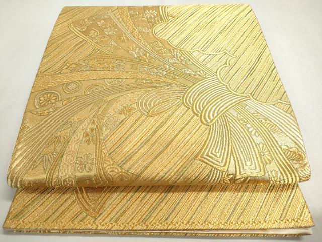 平和屋着物◎両面六通柄袋帯 束ね熨斗草花文 金糸 正絹 逸品 DABC2855ud