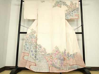 平和屋着物●名門　藤娘きぬたや・総絞り　訪問着　霞取花文　正絹　逸品　DABC3653az