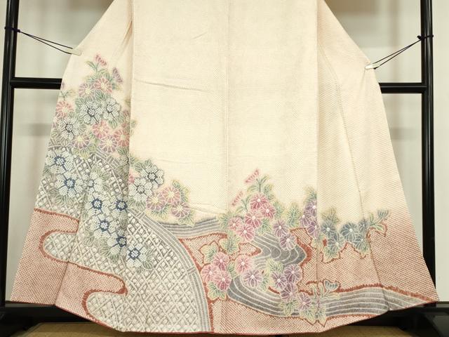 平和屋着物●名門　藤娘きぬたや・総絞り　訪問着　霞取花文　正絹　逸品　DABC3653az