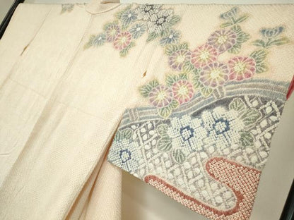 平和屋着物●名門　藤娘きぬたや・総絞り　訪問着　霞取花文　正絹　逸品　DABC3653az
