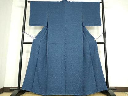 平和屋着物●上質な色無地　作家物　楓地紋　紺色　正絹　逸品　未使用　DABC3666az