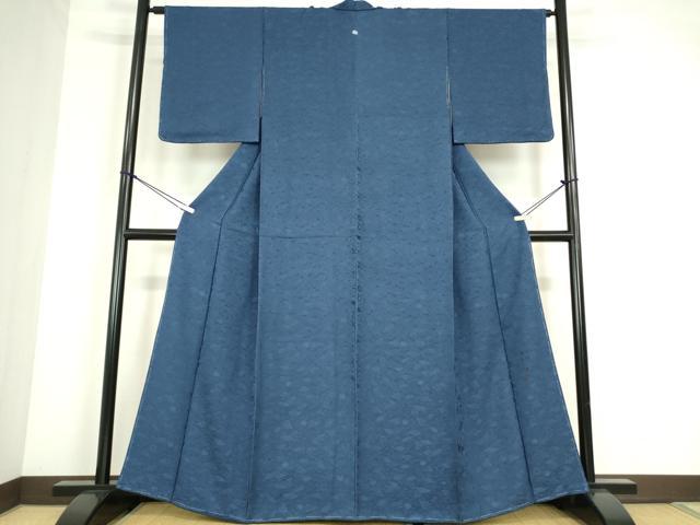 平和屋着物●上質な色無地　作家物　楓地紋　紺色　正絹　逸品　未使用　DABC3666az