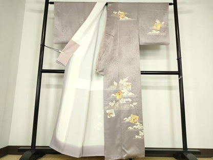 平和屋着物●訪問着　駒刺繍　源氏香花文　金彩　正絹　逸品　DABC3657az