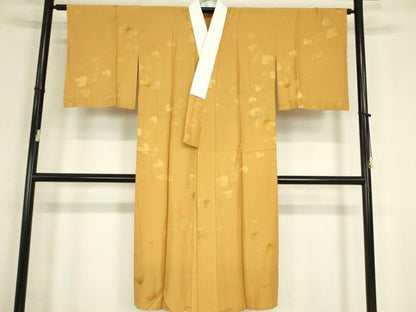 平和屋着物●長襦袢　無双仕立て　蔦の葉地紋　柑子色　正絹　逸品　DABC3677az
