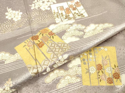 平和屋着物●訪問着　駒刺繍　源氏香花文　金彩　正絹　逸品　DABC3657az