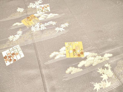平和屋着物●訪問着　駒刺繍　源氏香花文　金彩　正絹　逸品　DABC3657az