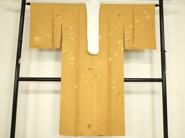 平和屋着物●長襦袢　無双仕立て　蔦の葉地紋　柑子色　正絹　逸品　DABC3677az