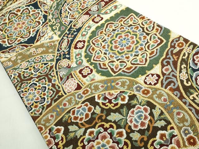 平和屋本店●最高級　中国三大刺繍　総相良刺繍　総刺繍　袋帯　200万粒　総詰め　正倉院花鳥文　金糸　逸品　DZAB5708kh6