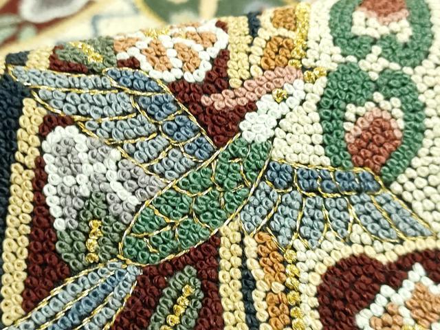 平和屋本店●最高級　中国三大刺繍　総相良刺繍　総刺繍　袋帯　200万粒　総詰め　正倉院花鳥文　金糸　逸品　DZAB5708kh6